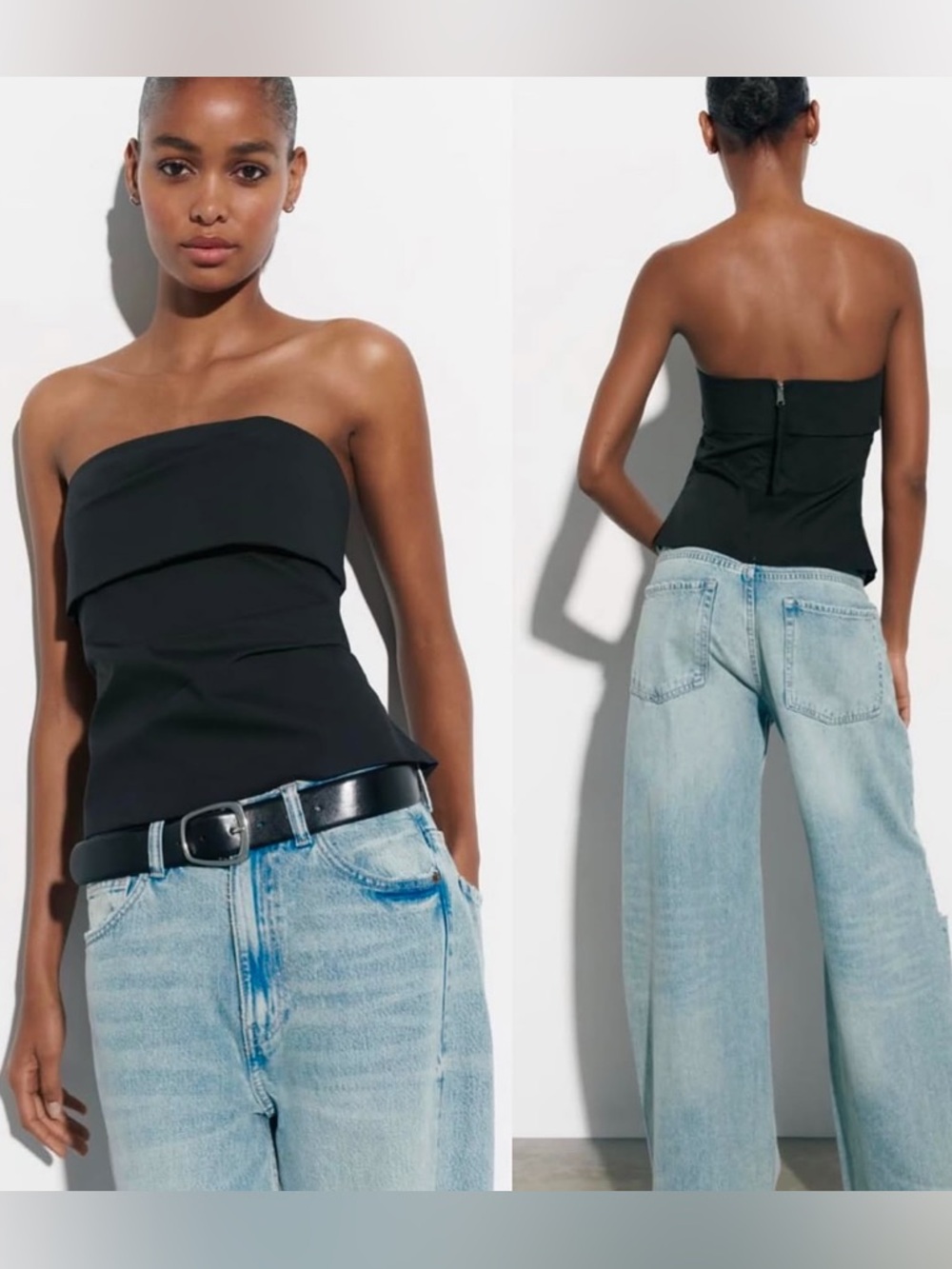 Zara Strapless Black Peplum Top